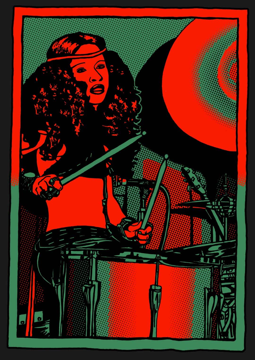 Chaka Khan playing the drums in the band Rufus art drawing 