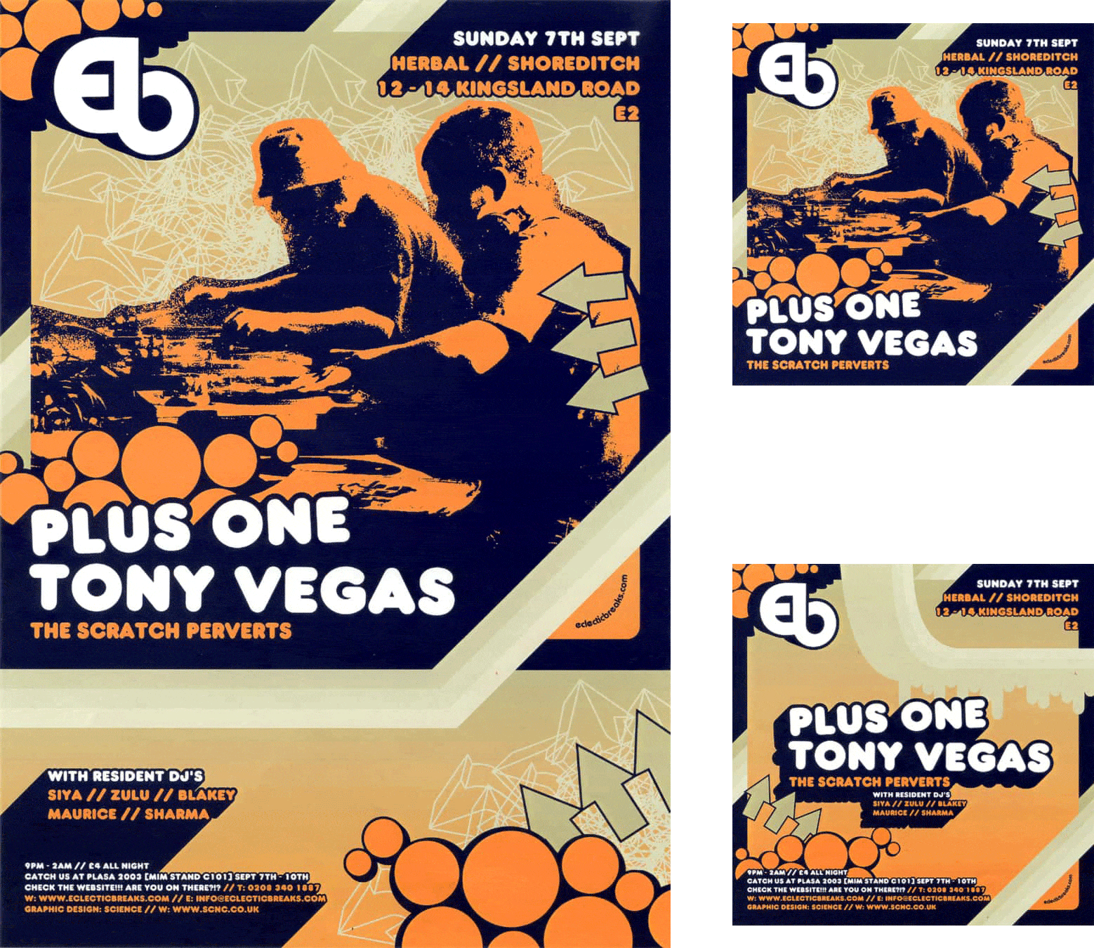 Plus One and Tony Vegas. The Scratch Perverts. Poster and Flyer set. Design 