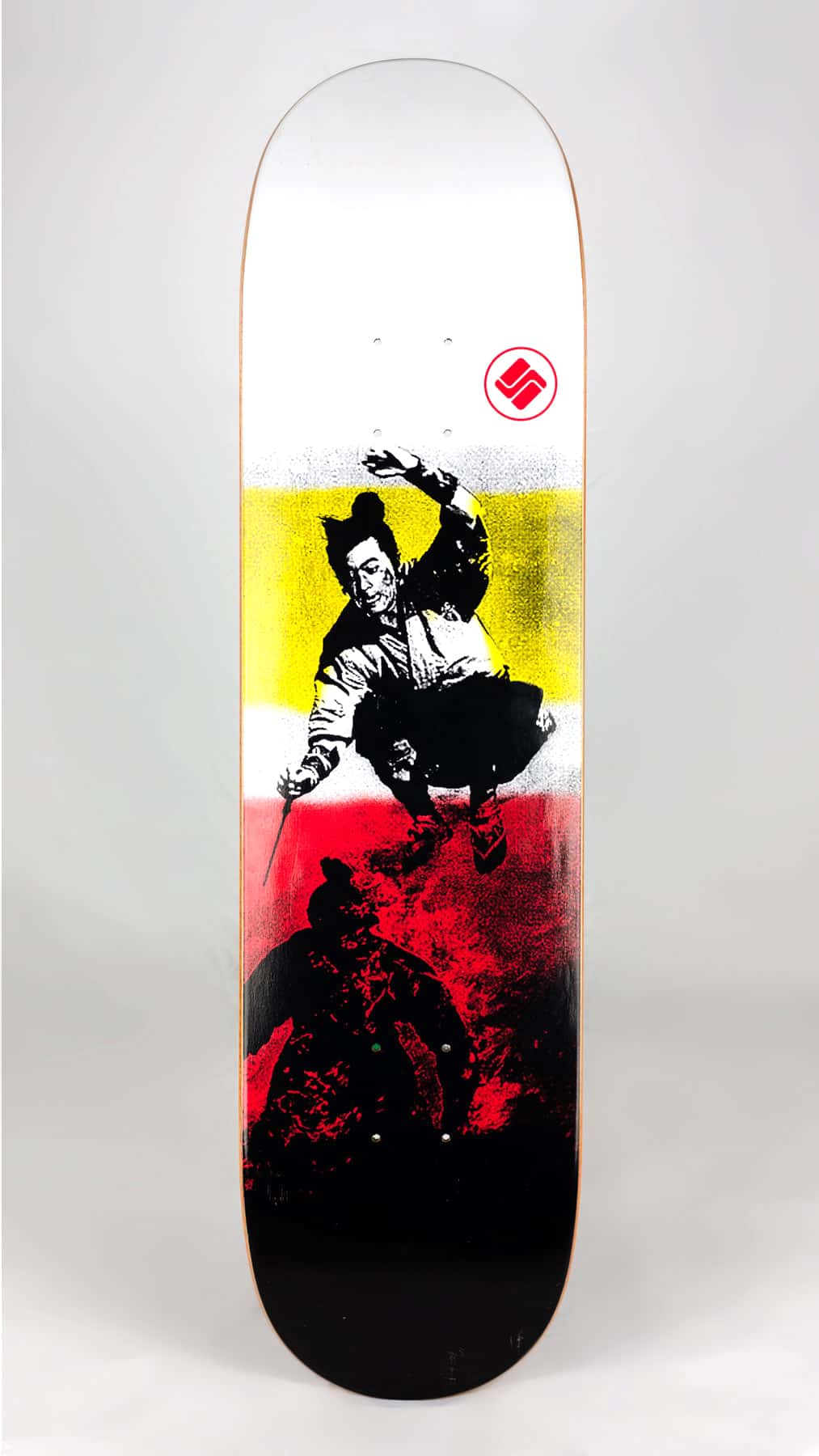 old samurai movie inspired skateboard graphic
