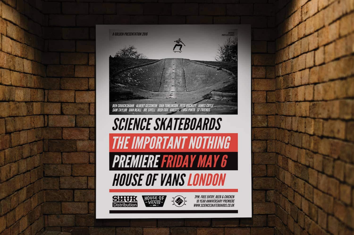 science skateboards the important nothing premiere poster for house of vans sk8 fry day london - graphic design layout  -  dan beall frontside flip photo alex burrell